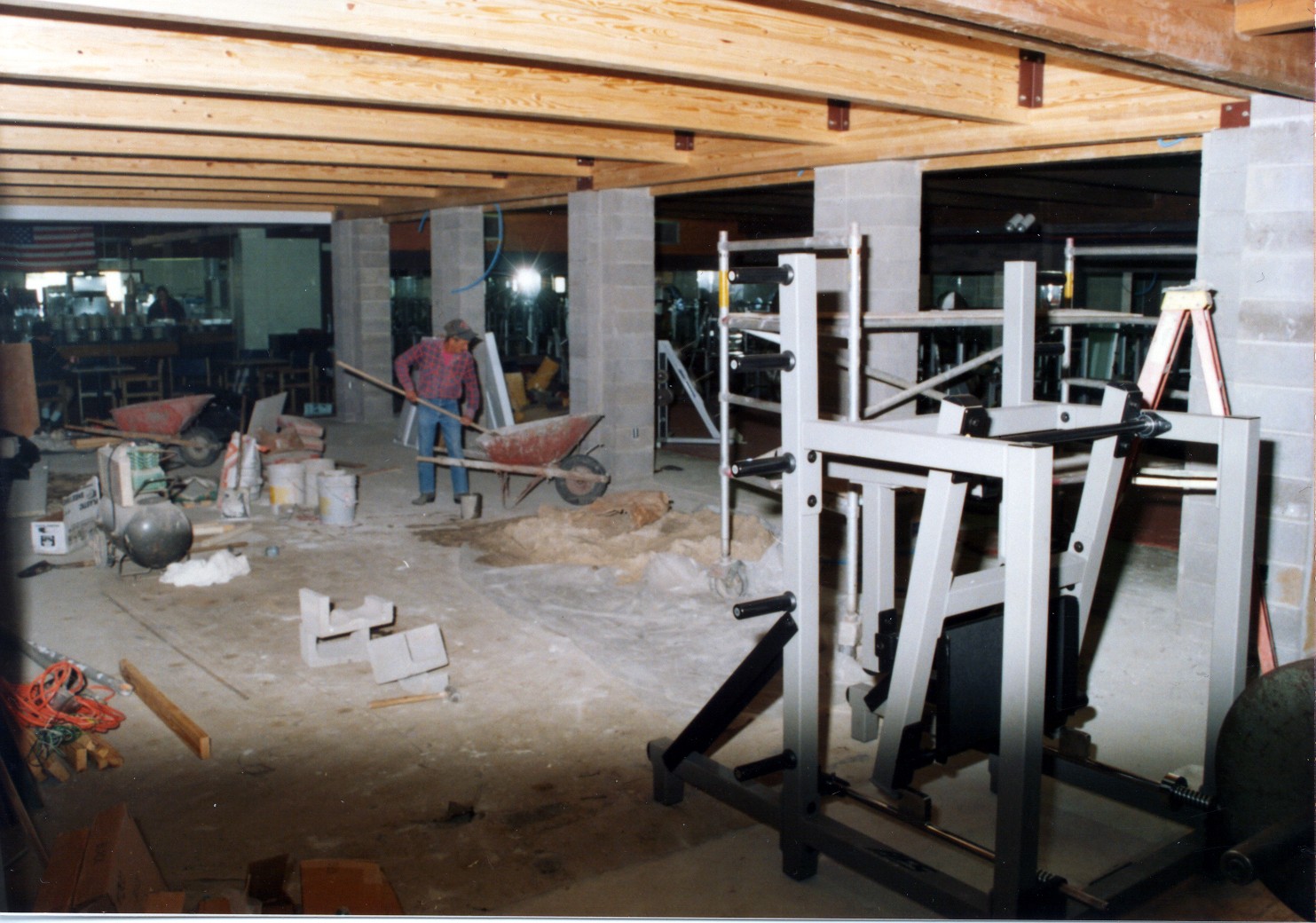 Converting racquetball court to workout area at Red Lerille's Health & Racquet Club in Lafayette, LA