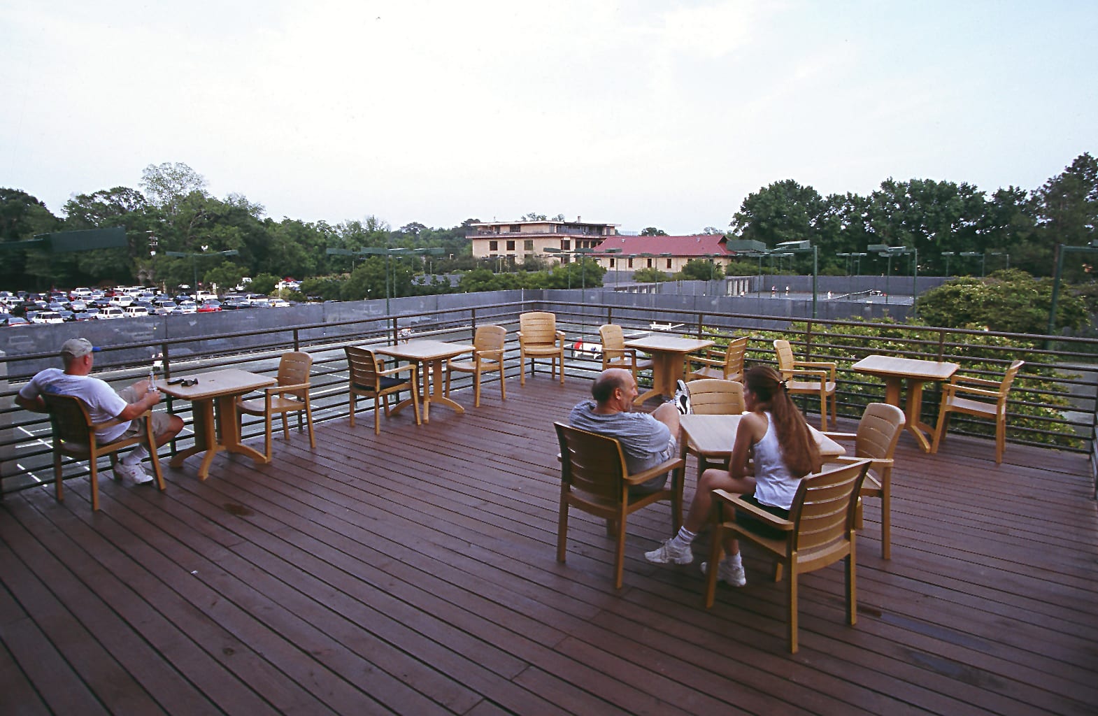 Balcony over looking the outdoor tennis court at Red's in Lafayette, La