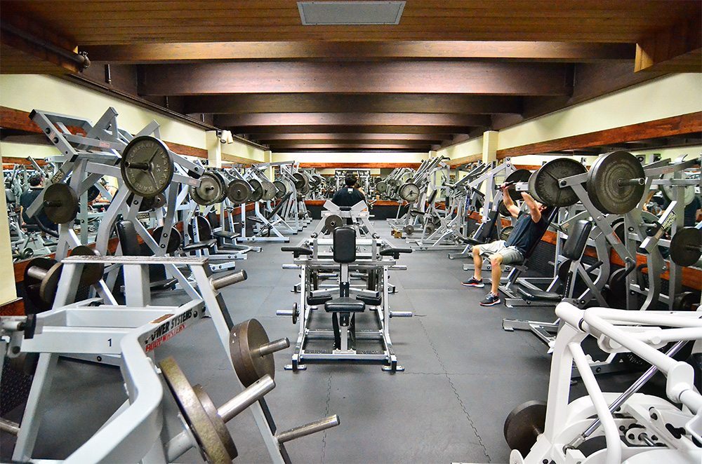 Weight equipment in co-ed fitness workout gym at Red's in Lafayette, LA.