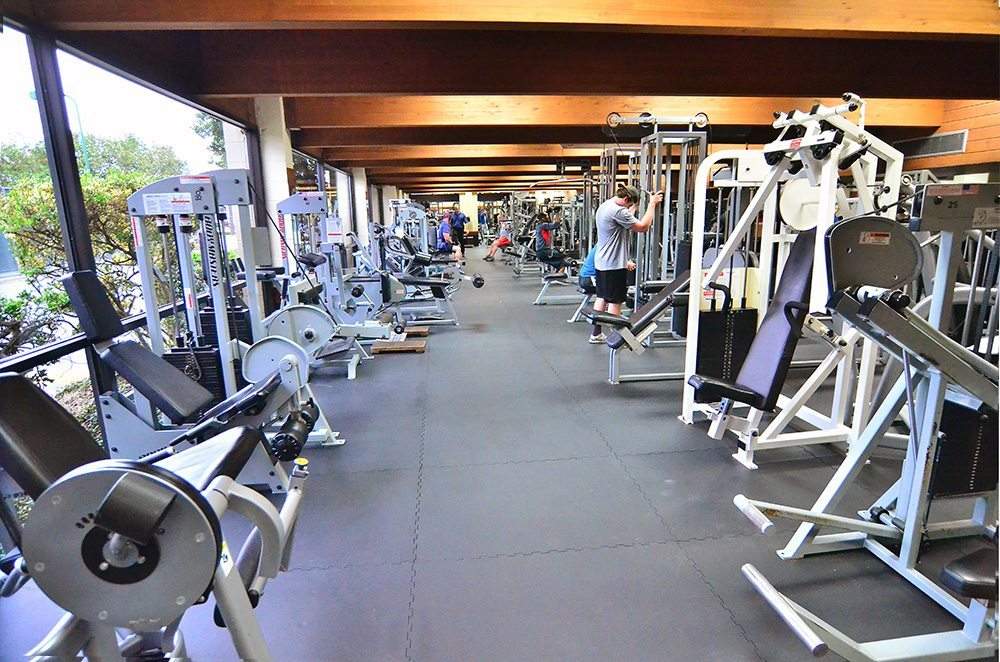 weight equipment in co-ed fitness workout gym at Red's in Lafayette, LA.